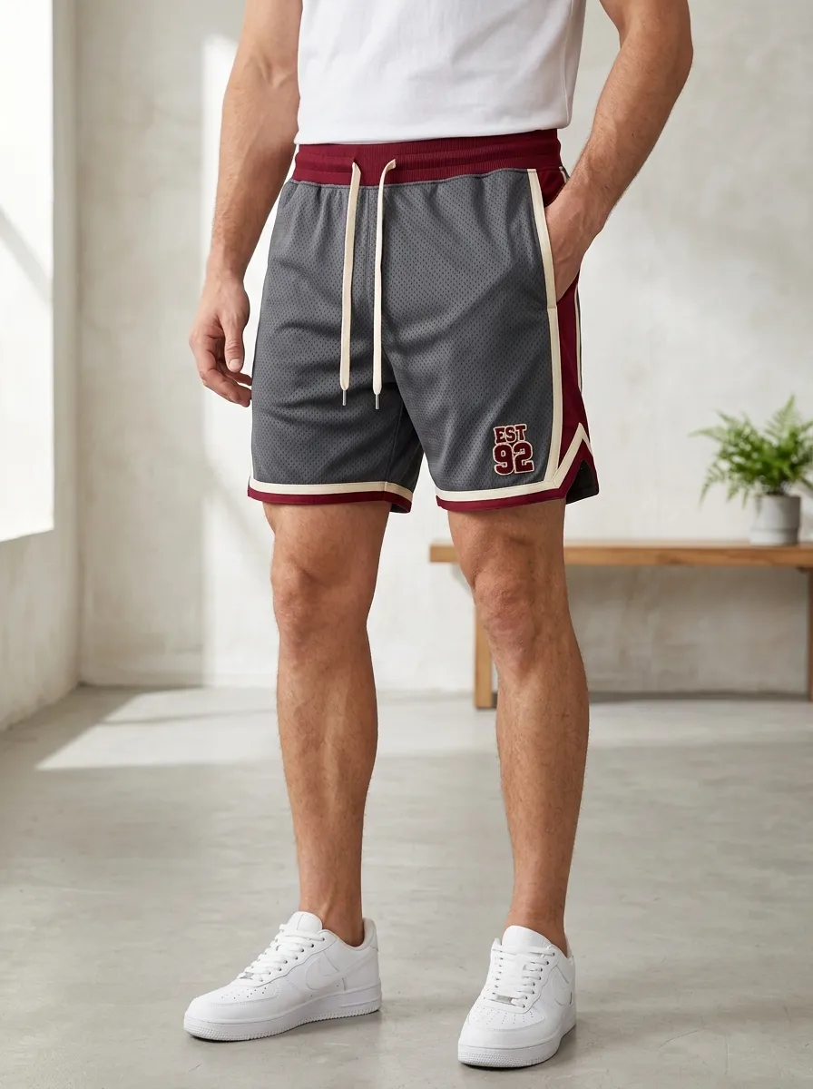 Men's Sporty Casual EST 92 Graphic Printed Mesh Shorts