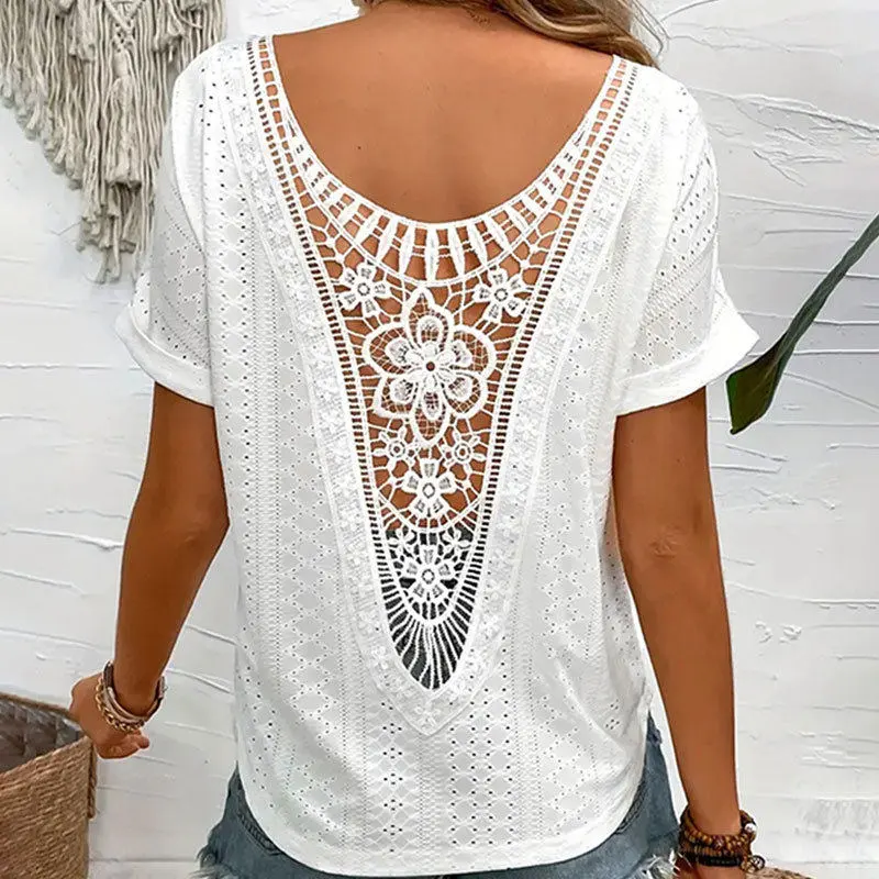Modern Lace Embroidered Patchwork Sleeveless T-Shirt