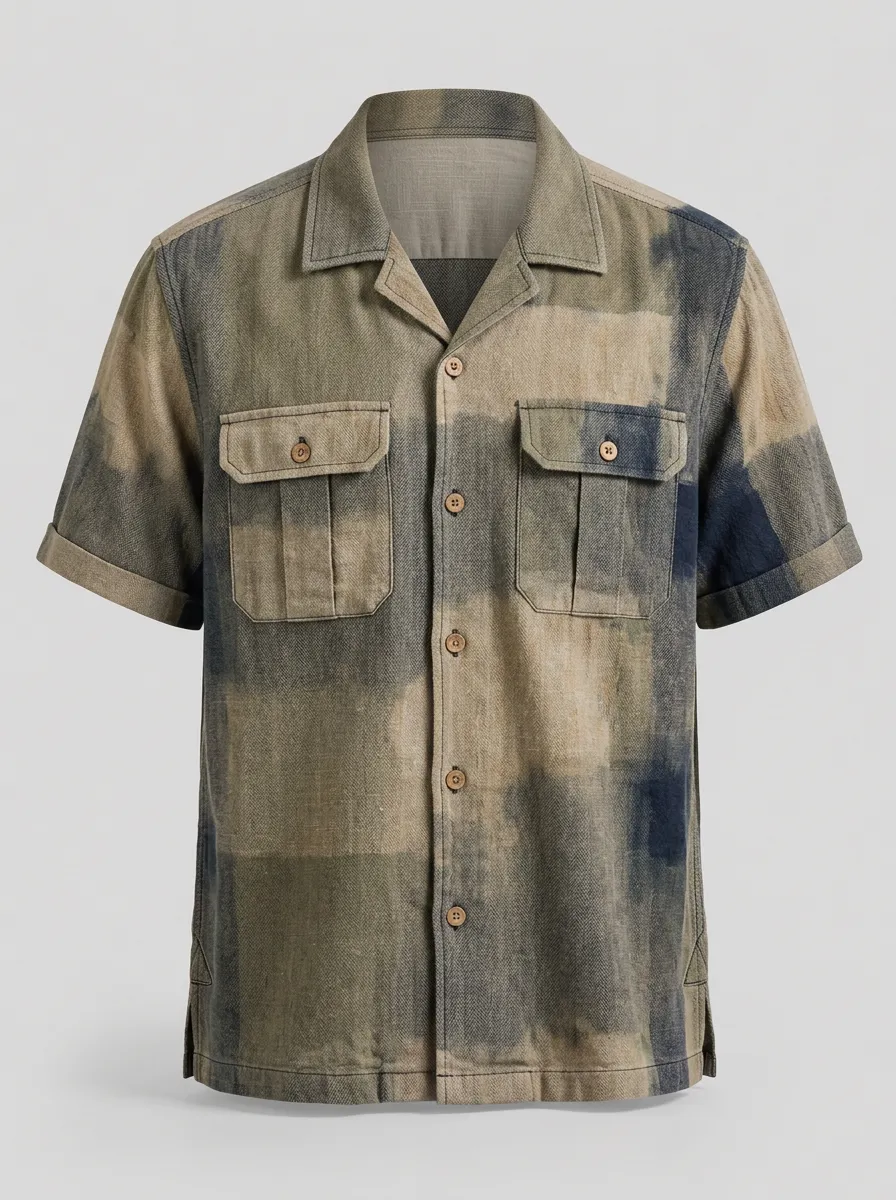 Men's Casual Summer Patchwork Tie-Dye Printed Short Sleeve Shirt