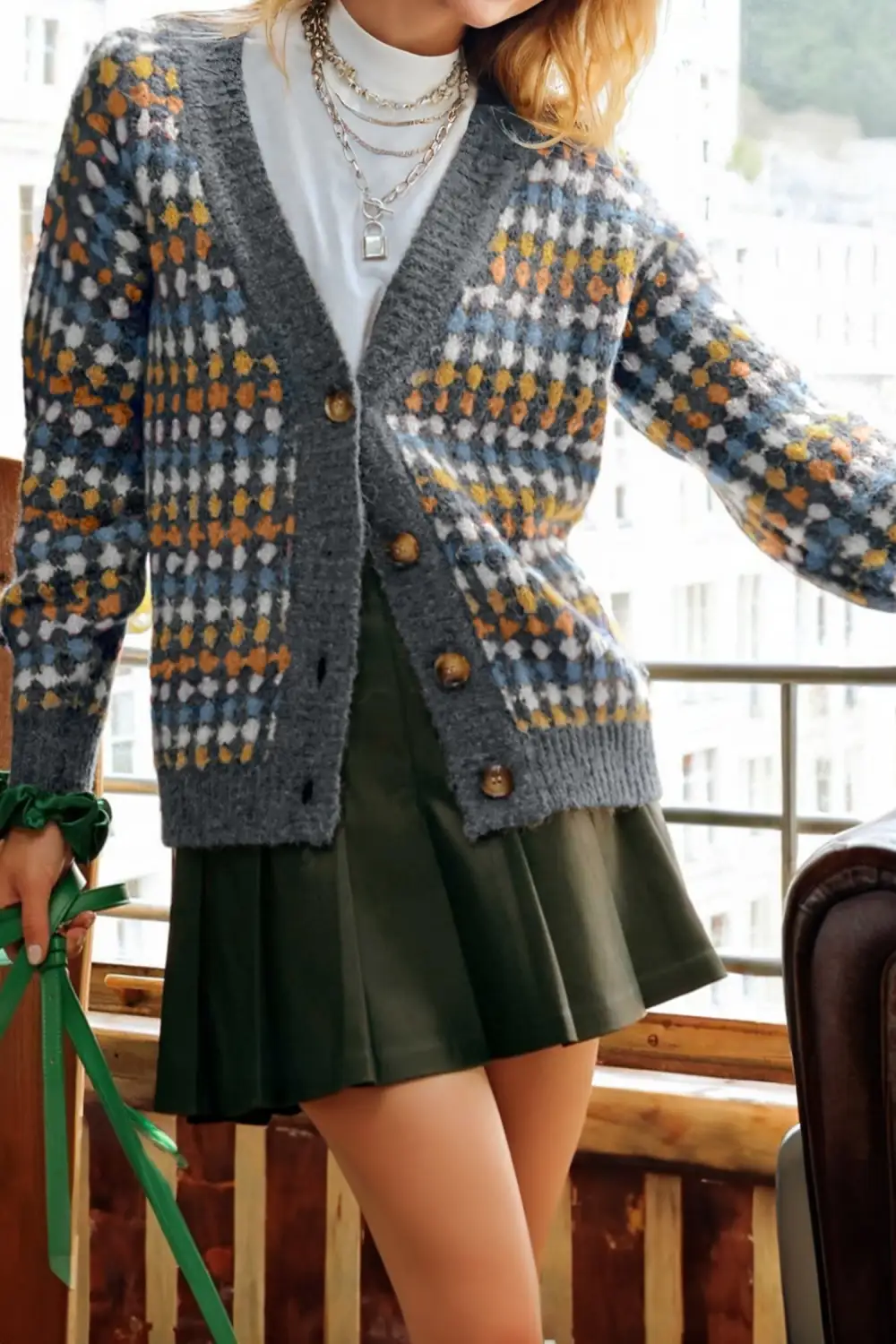 Button Front V Neck Cardigan