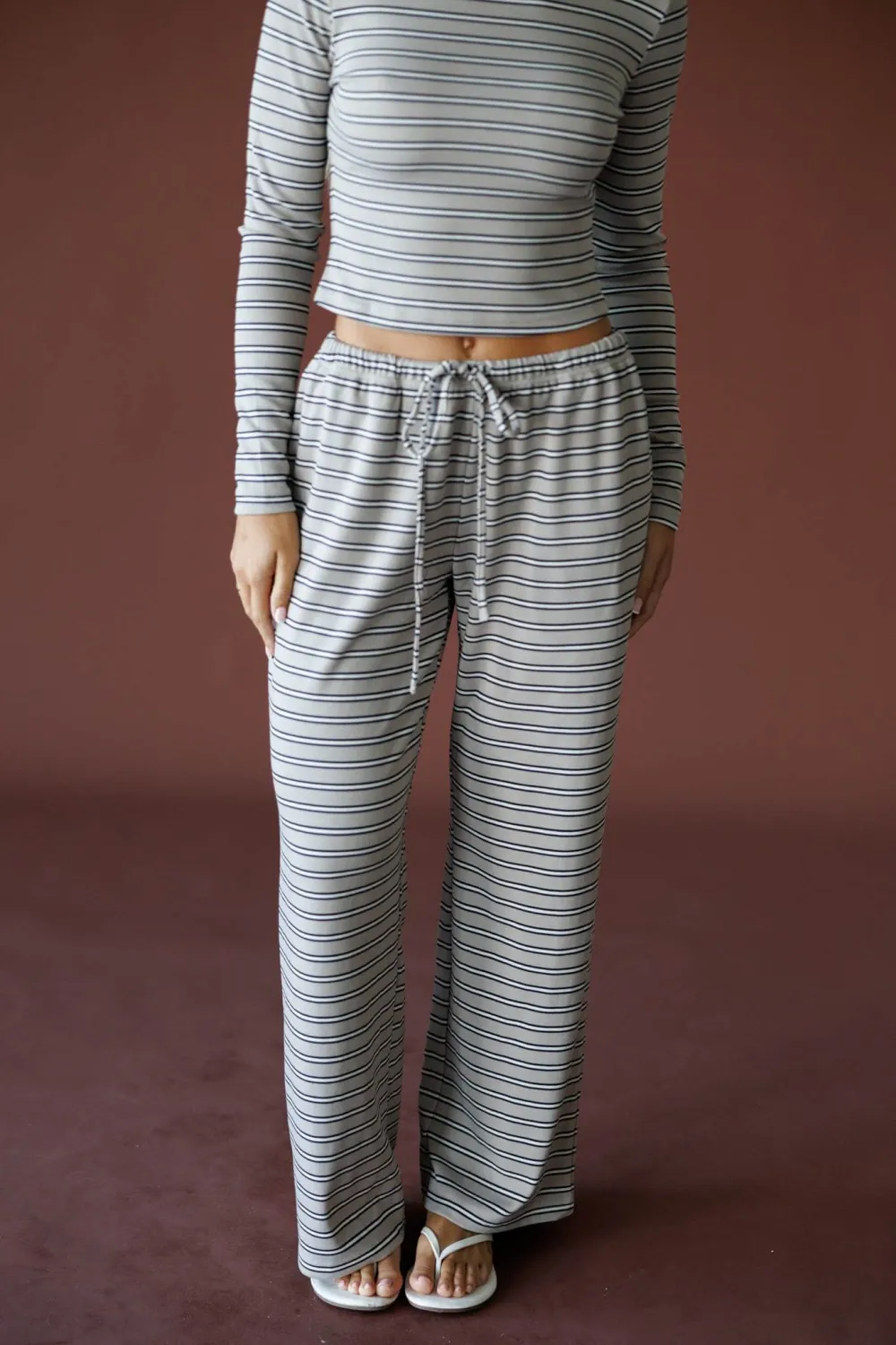 Mid-Rise Wide-Leg Lounge Striped Pants