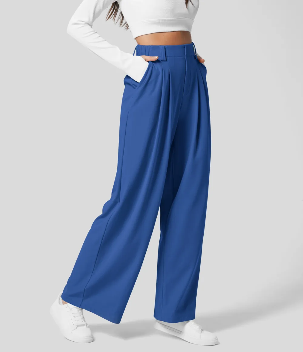 2026🔥  High Waisted Plicated Side Pocket Wide Leg Waffle Work Pants