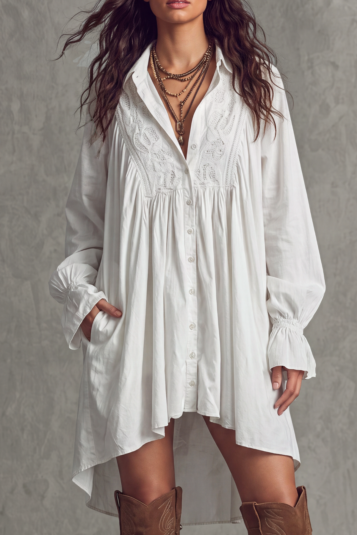 Button Front Lace Mini Dress