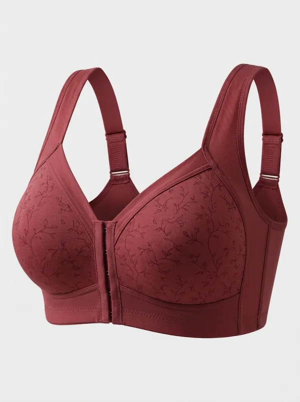 Women's Plus Size Dusty Rose Rose Floral Front-Closure Wide-Strap Wireless Bra