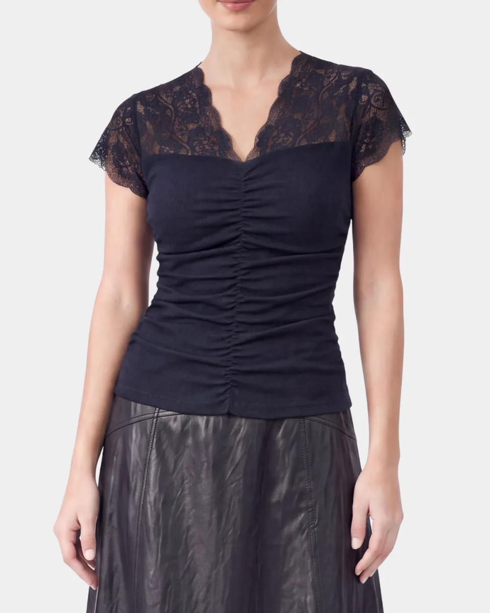 Ruched Lace V-Neck Top