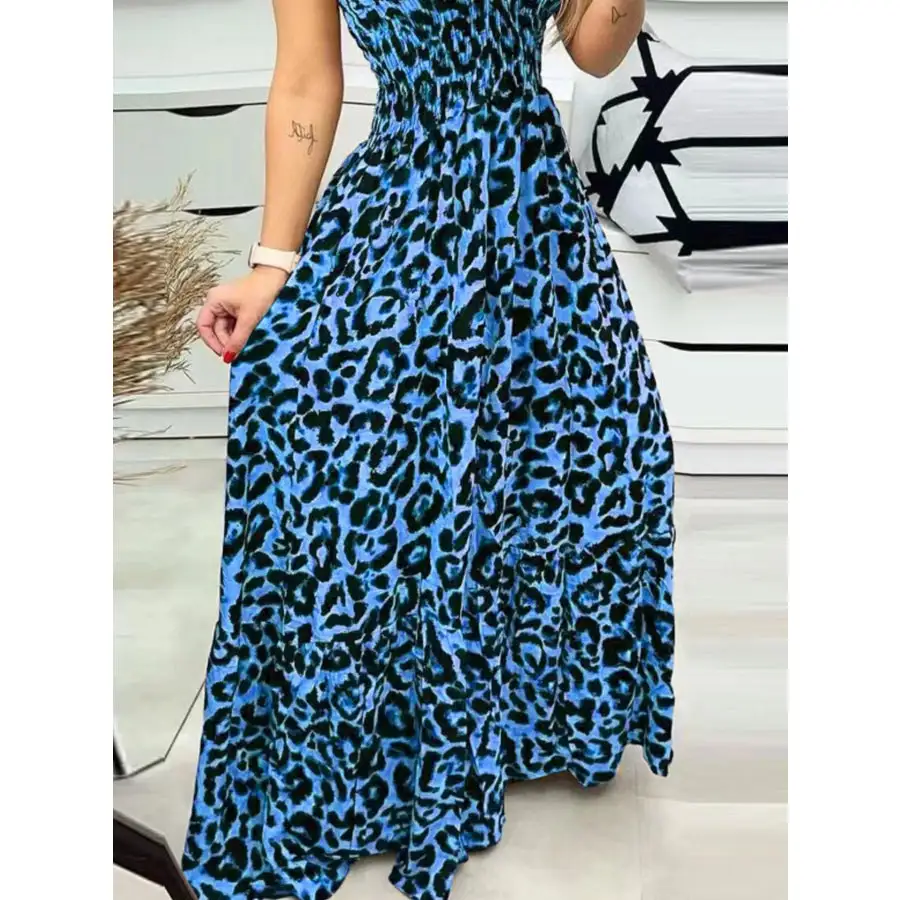 Full Size Leopard Print Spaghetti Strap Maxi Dress Plus Size