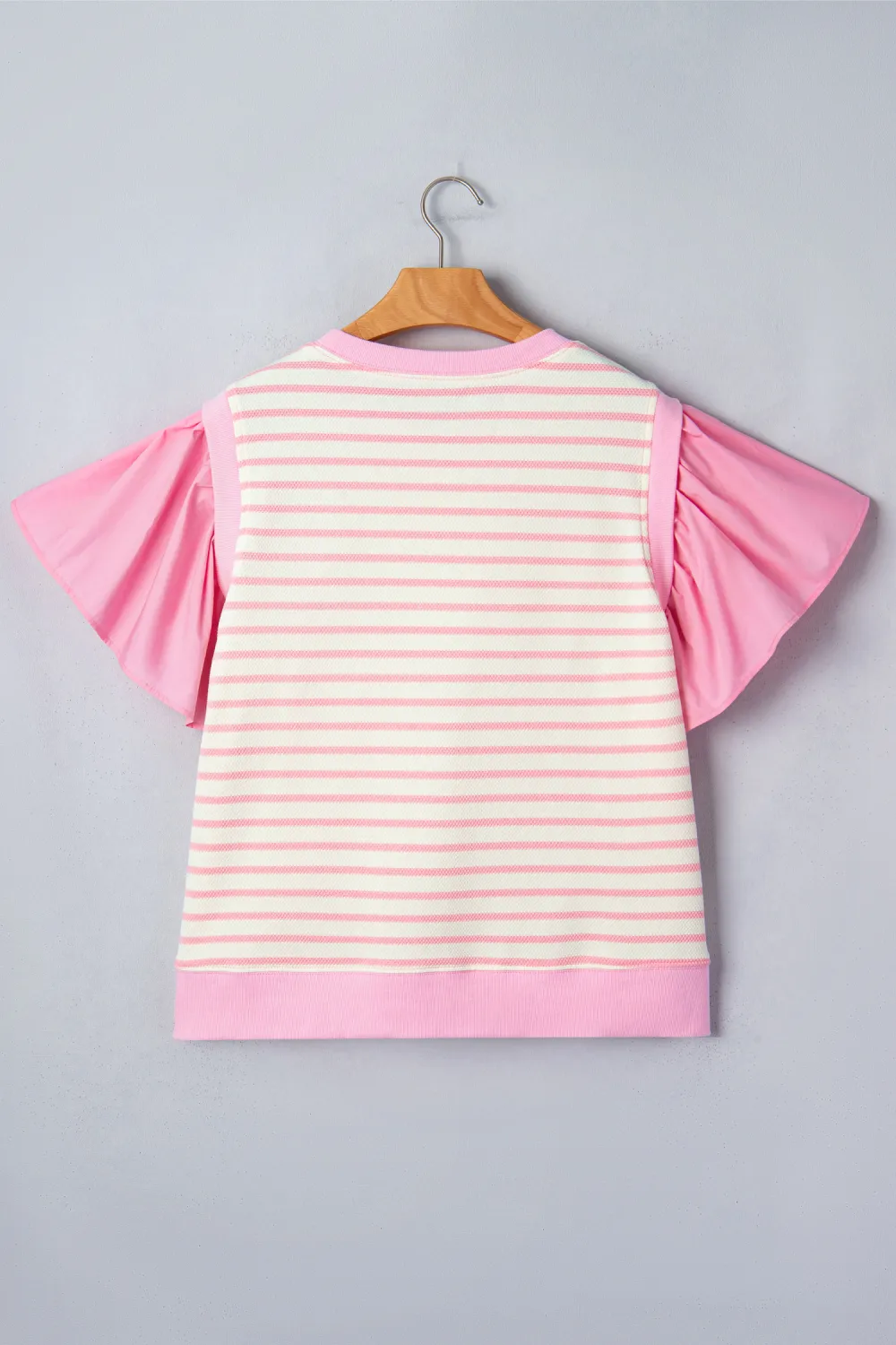Pink Stripe Ruffled Short Sleeve Blouse