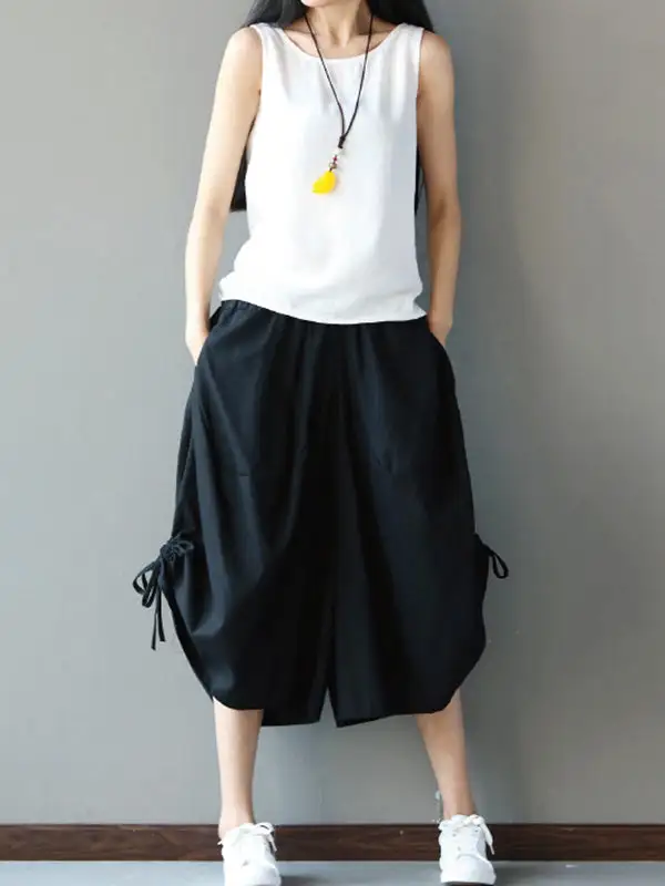 Women's High Waist Cropped Loose Fit Drawstring Pants