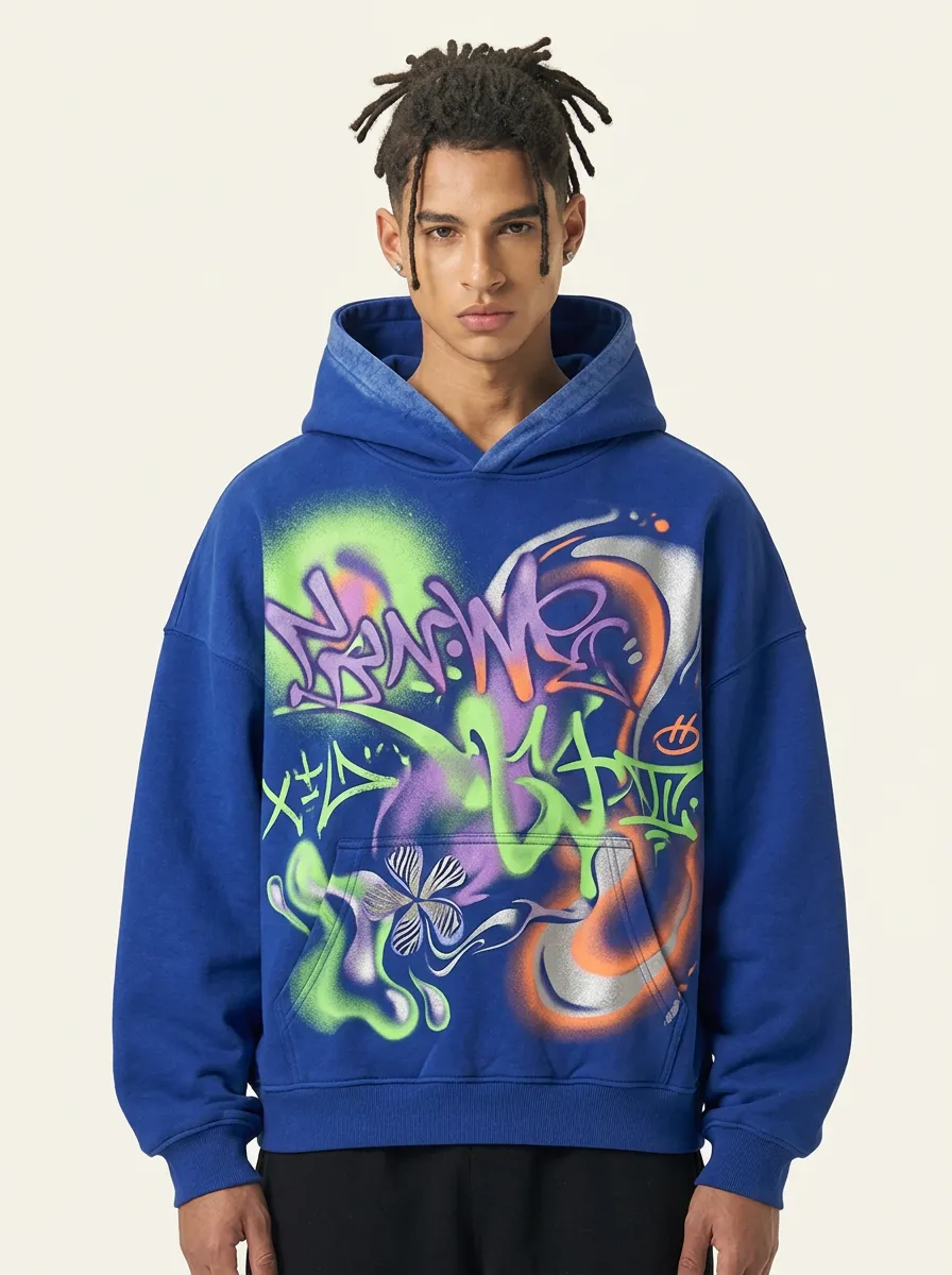 Unisex Streetwear Graffiti Art Floral Pattern Graphic Hoodie