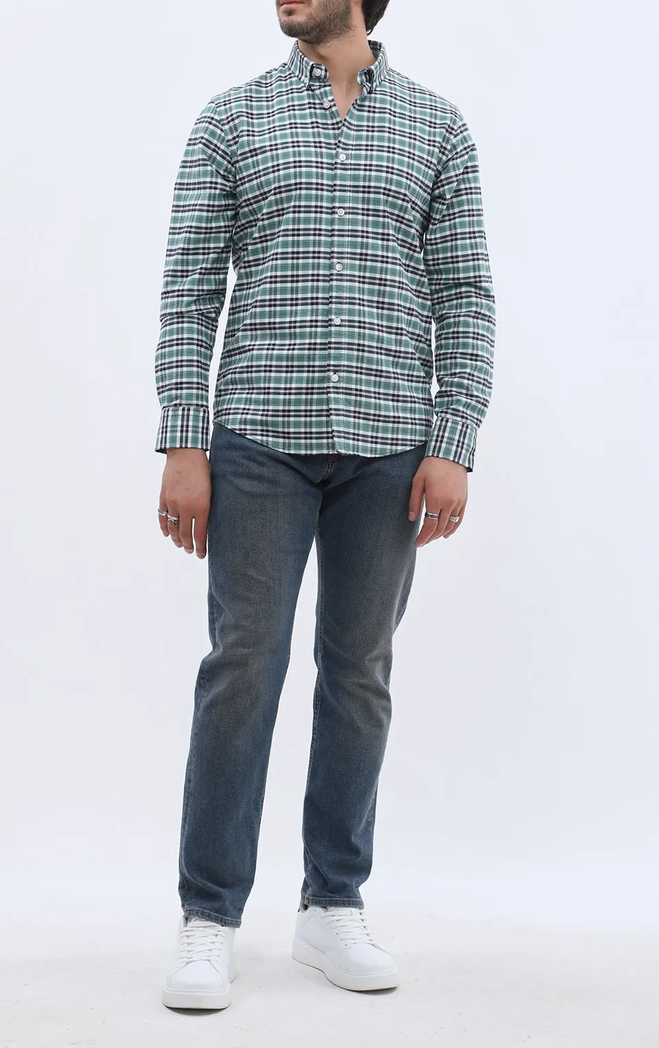 Versatile Oxford Checked Long Sleeve Men's Button Down Shirt