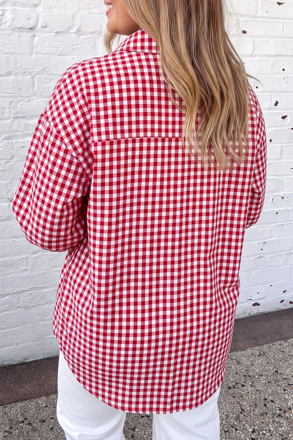 Women's Plaid V Neck Long Sleeve Blouse