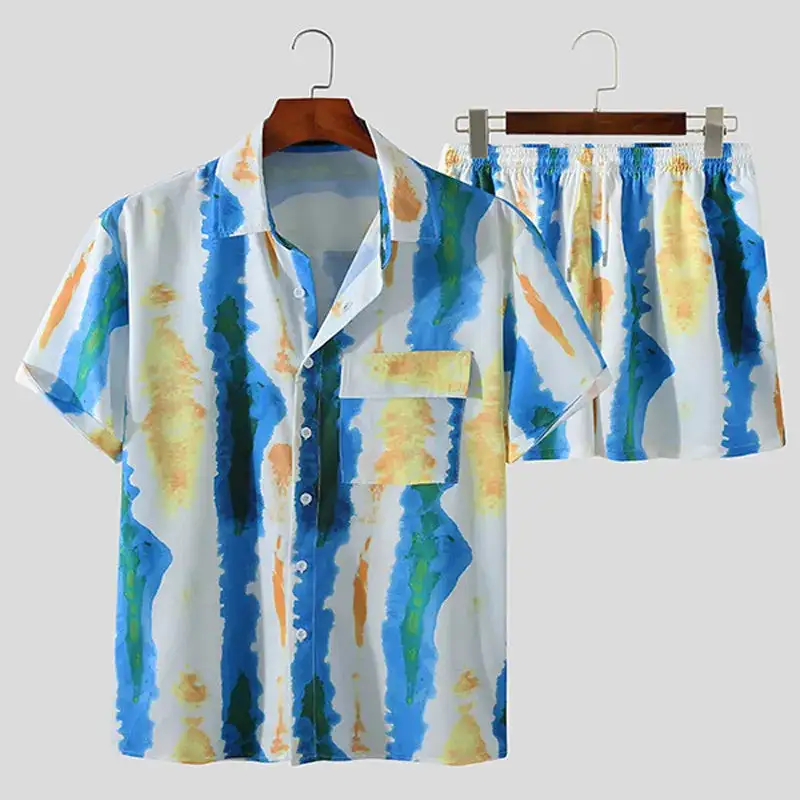 Short Sleeve Button Up Printed Shirt And Shorts Set