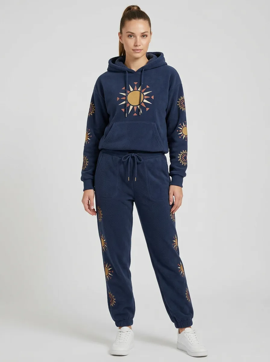 Women's Sun-Print Fleece Hoodie And Jogger Set