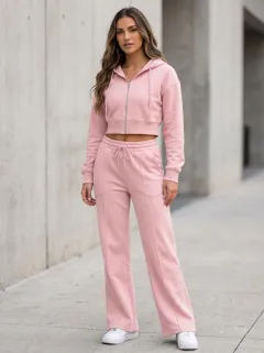 Women's Utility Sport Inspired Cropped Hooded Jacket and Flare Pants Active Set