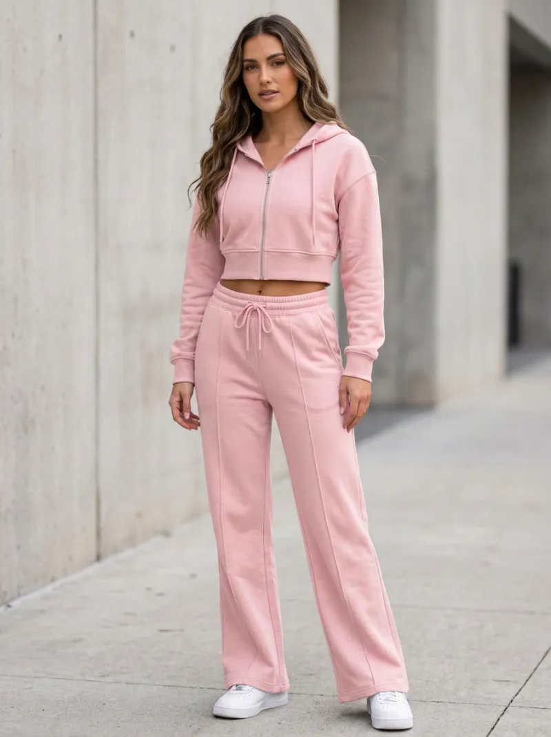 Women's Utility Sport Inspired Cropped Hooded Jacket and Flare Pants Active Set