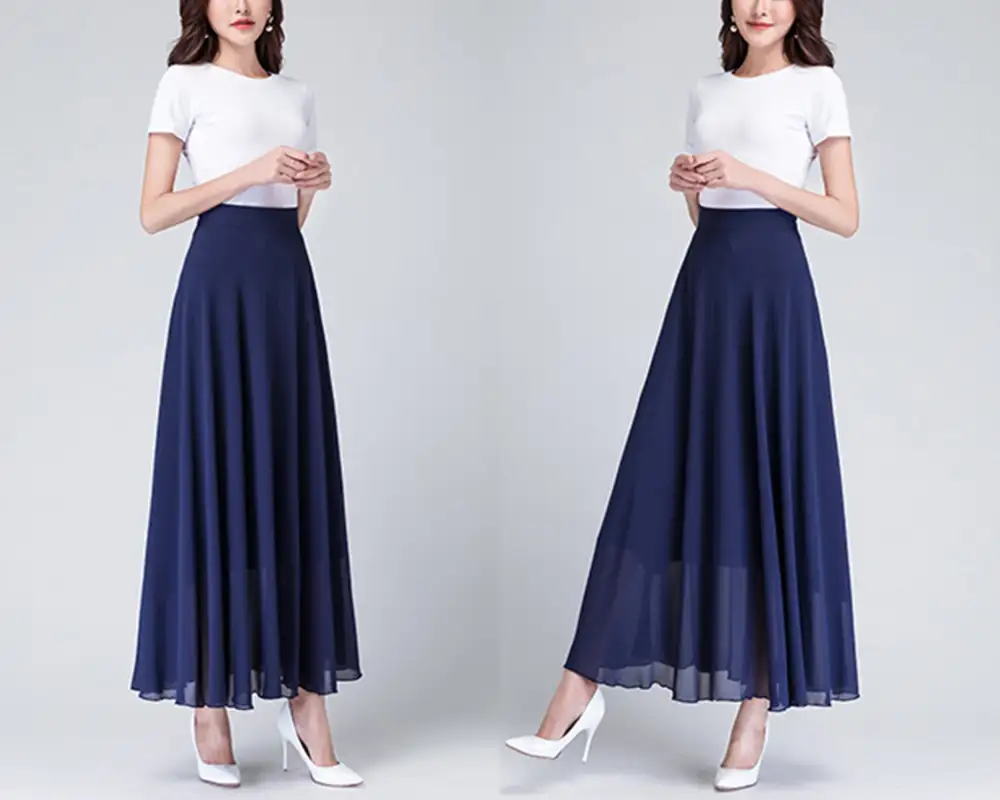 Everyday Elastic Waist Chiffon A Line Maxi Skirt