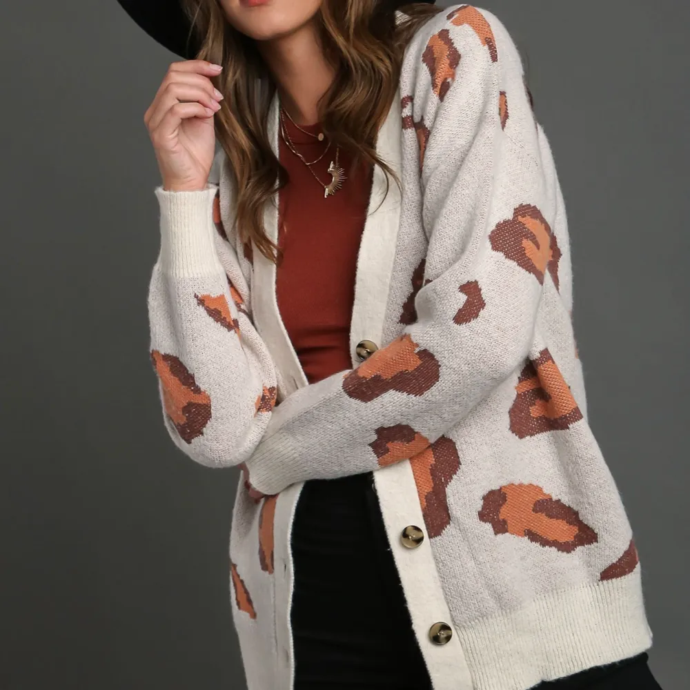 Button Front Leopard Print Cardigan