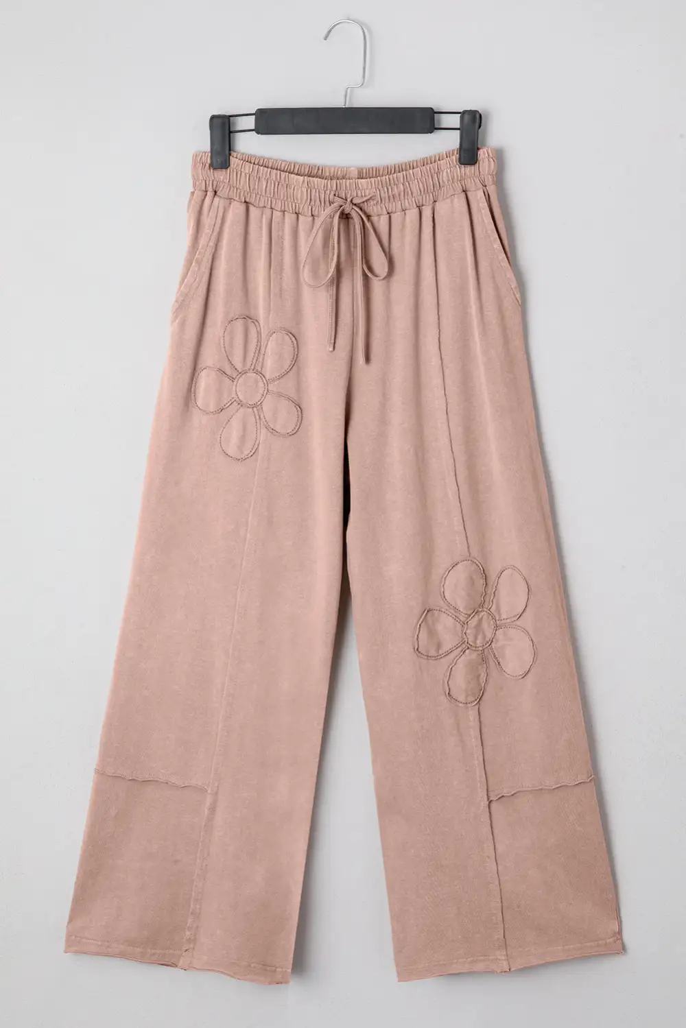 Flower Patch Washed Terry Knit Cropped Wide Leg Trousers