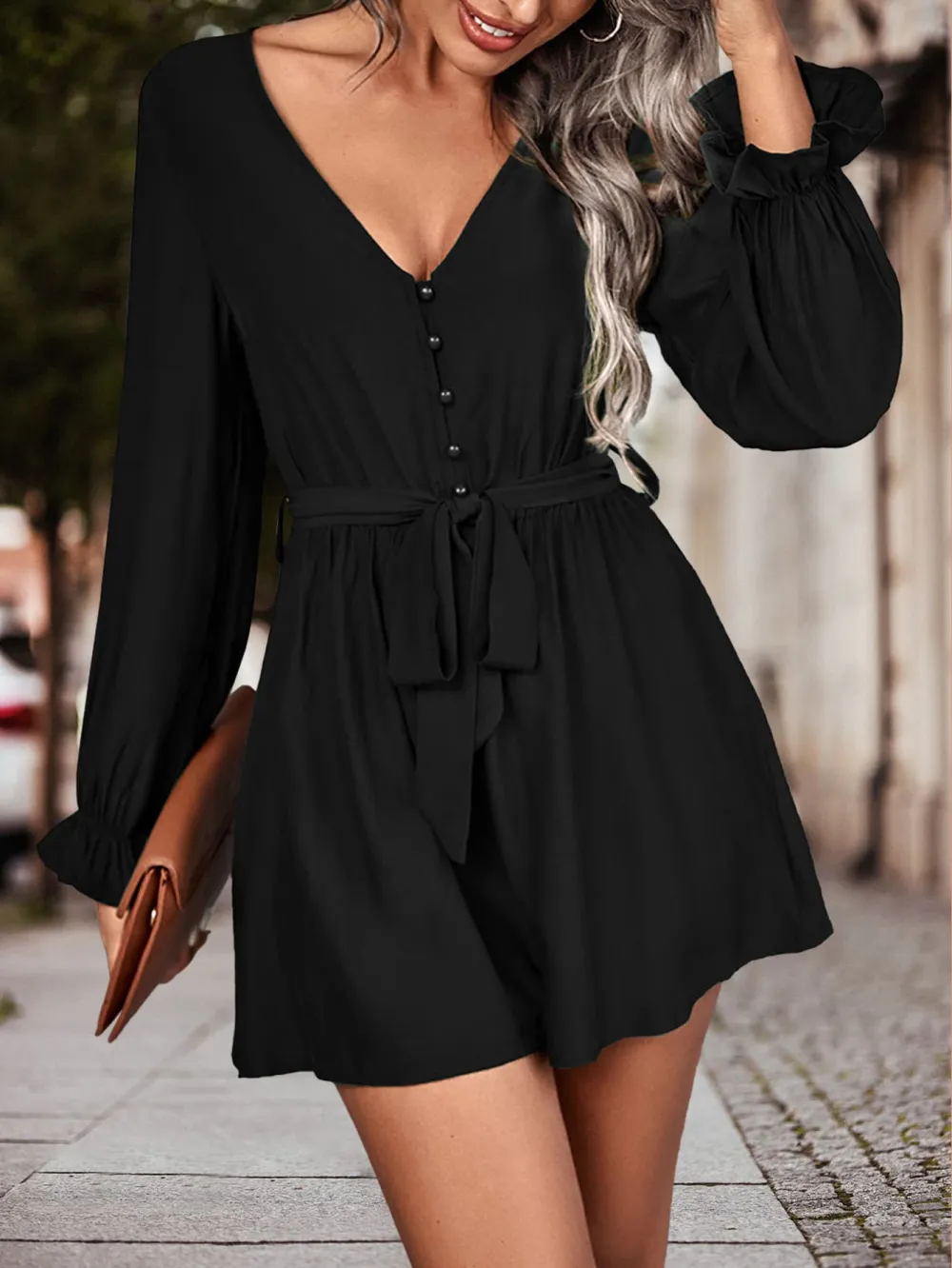 Flounce Sleeve V Neck Romper