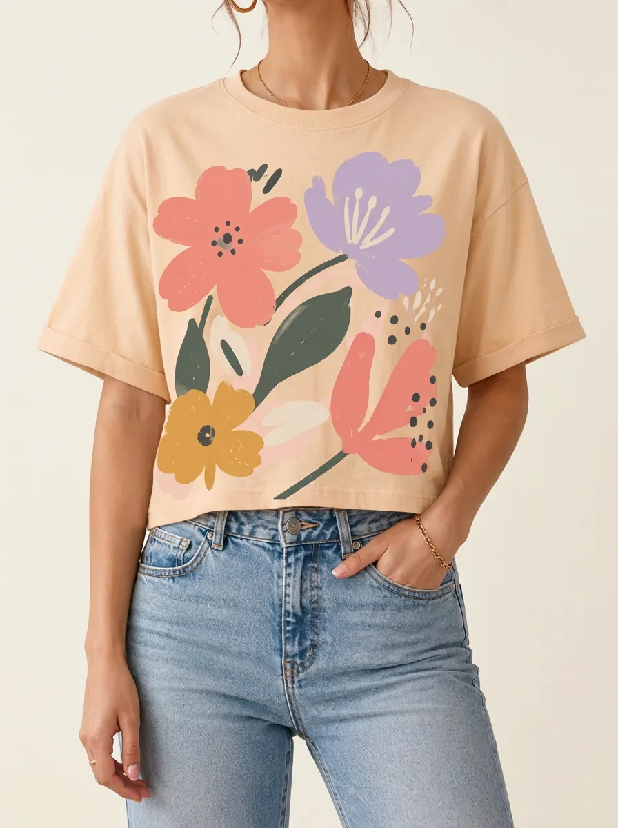 Women's Floral Lover Abstract Botanical Printed Crop Top