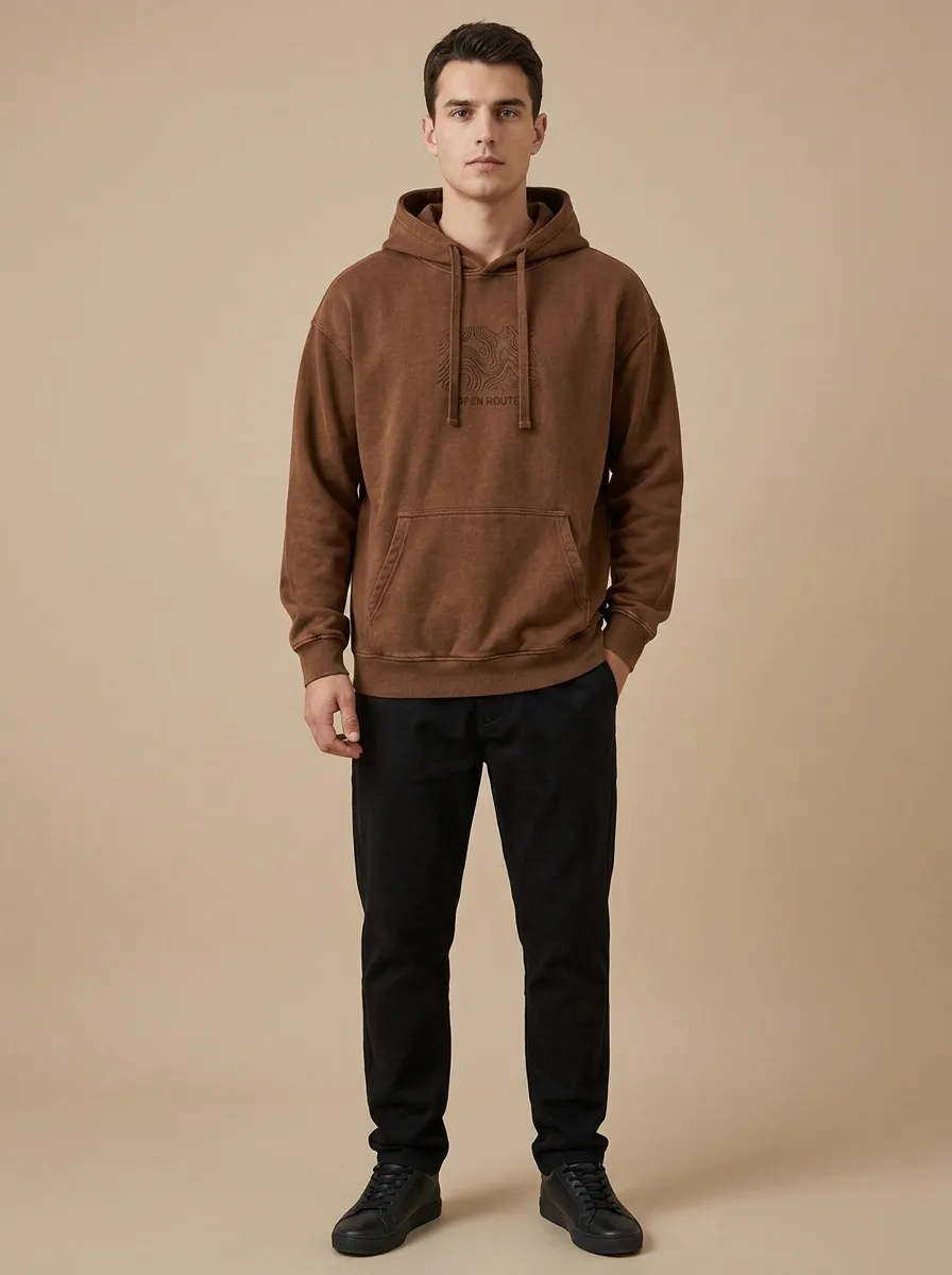 Men's Outdoor Adventure Open Route Topographic Print Hoodie