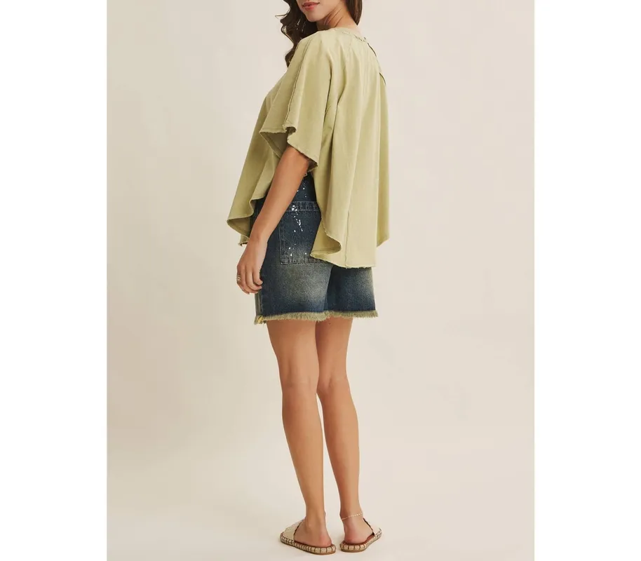 Mineral-Washed Draped Cotton Jersey Top