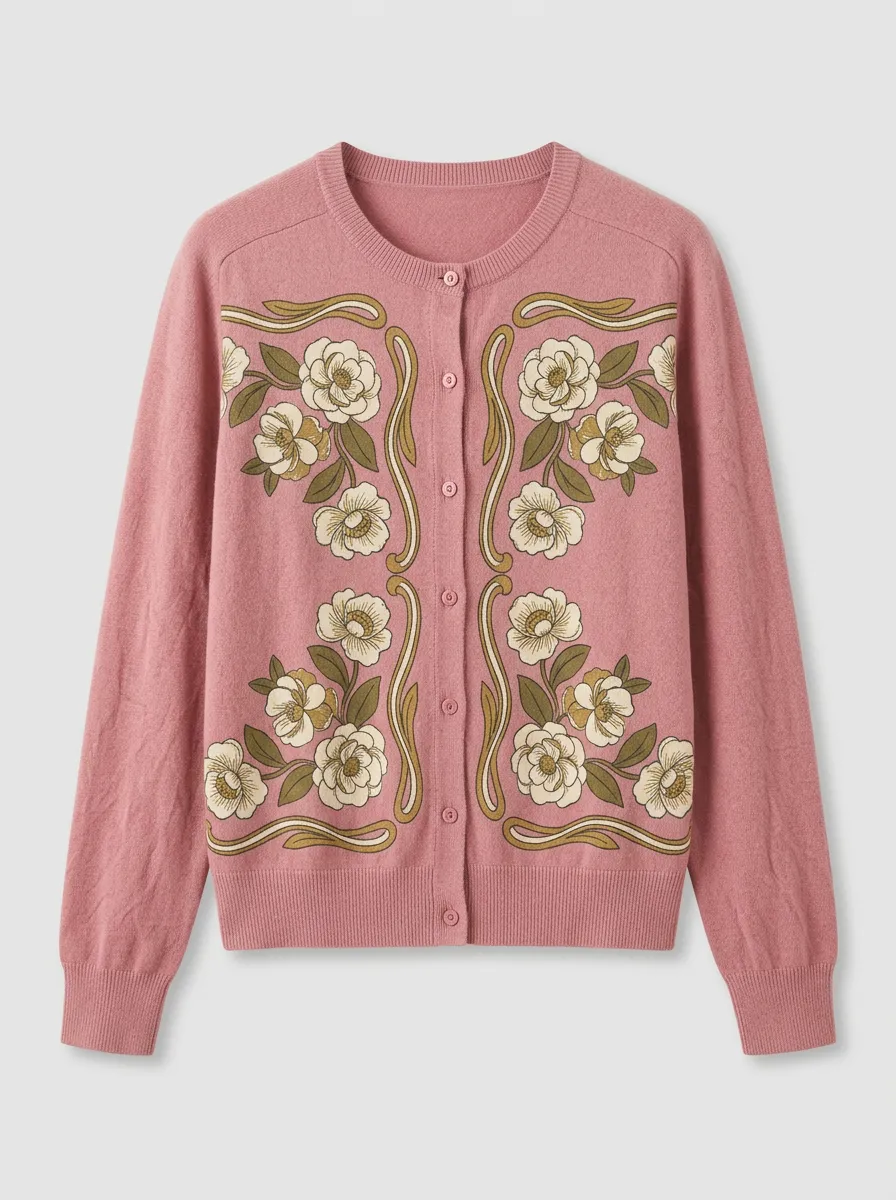 Women's Crewneck Embroidered Cardigan