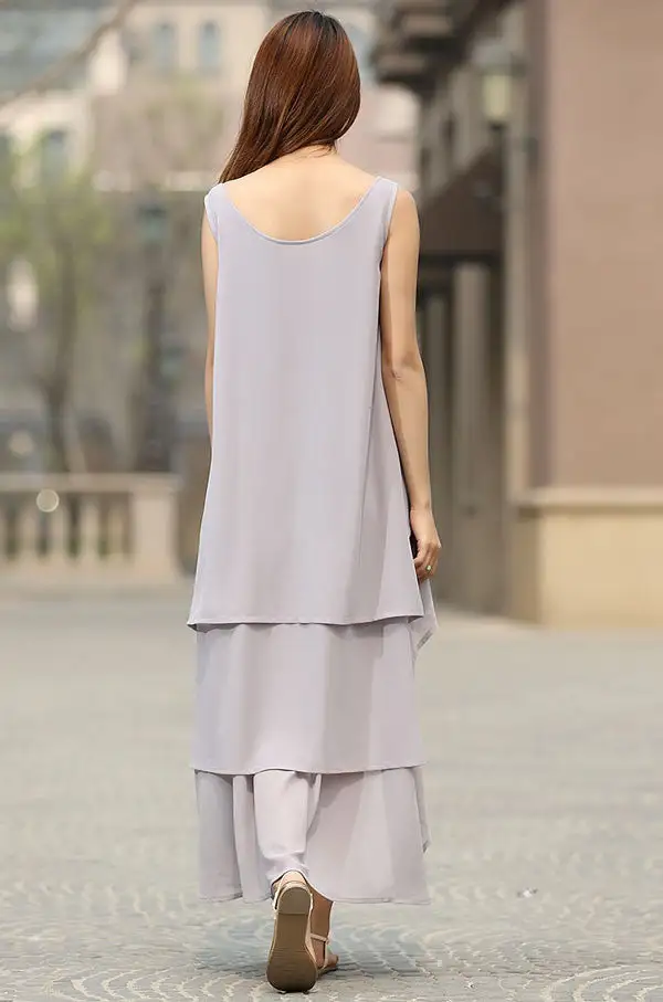 Chiffon A Line Scoop Neck Sleeveless Maxi Dress