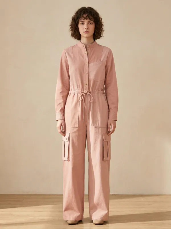 Women's Casual Utility Two-Tone Colorblock Cargo Jumpsuit