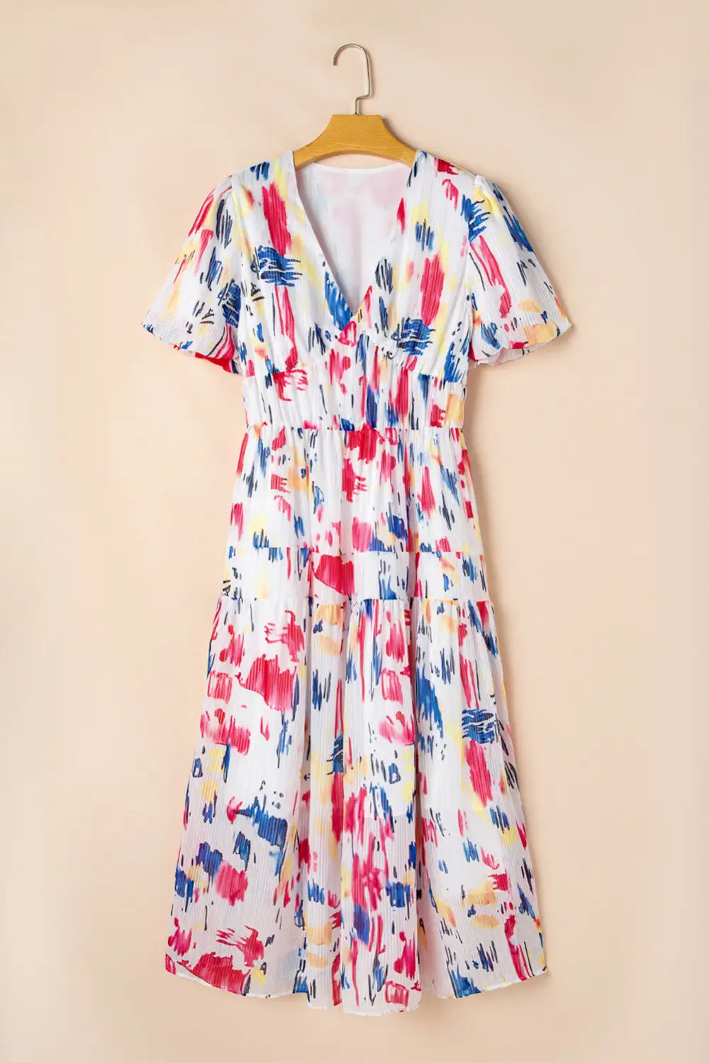 Abstract Print Tiered Puff Sleeve Maxi Dress