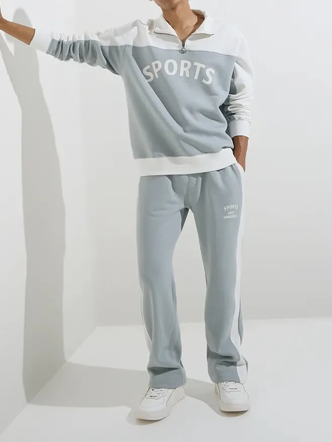 Grey Text Graphic Cotton Blend Sweatshirt