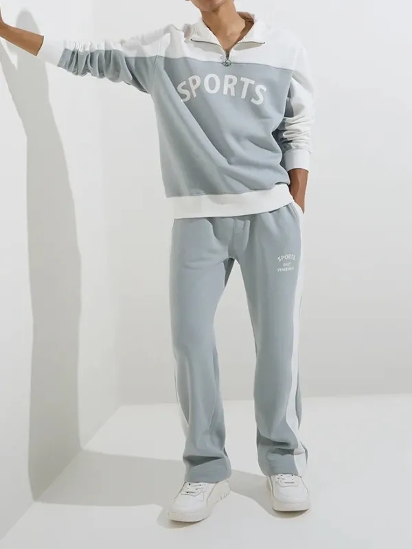 Grey Text Graphic Cotton Blend Sweatshirt