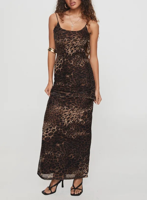 Leopard Print Spaghetti Strap Maxi Dress