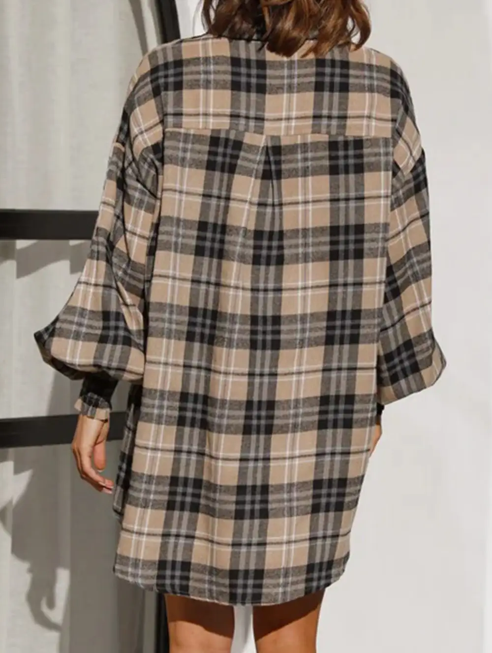 Plaid Lantern Sleeve Shirt