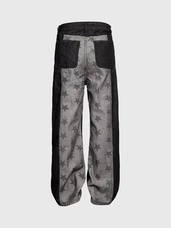 Wide-Leg Layered-Look Star-Graphic Jeans