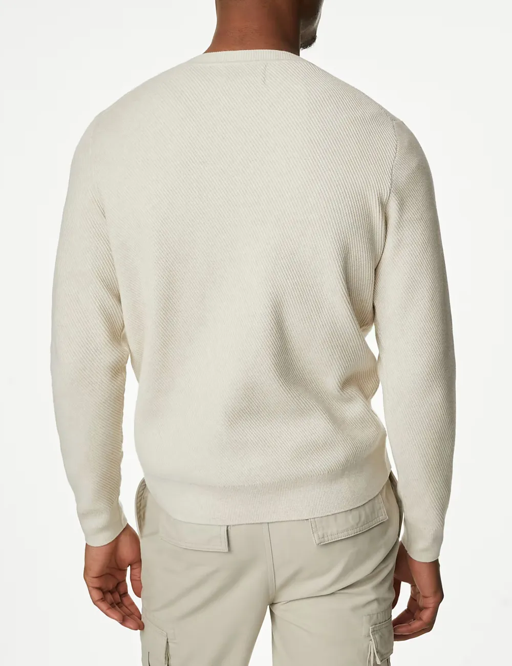Men's Navy Textured Crew Neck Cotton Jumper