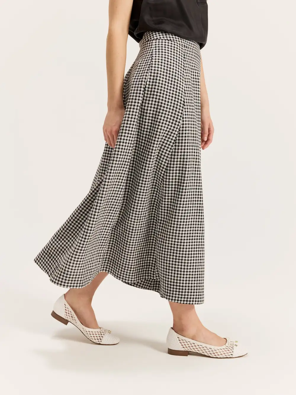 Black Houndstooth Tailored Midi Skirts