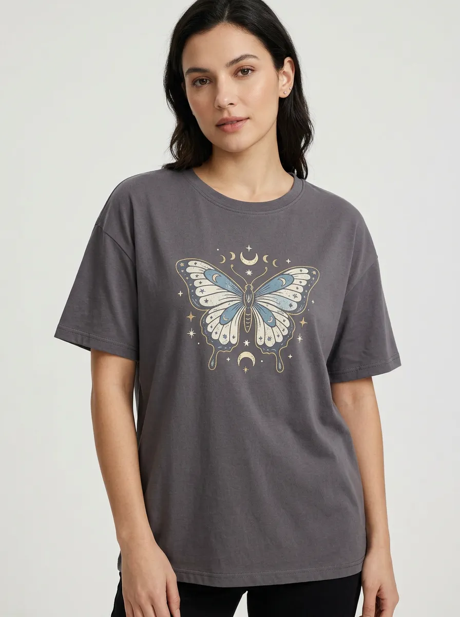 Women's Butterfly-Graphic Crewneck T-Shirt