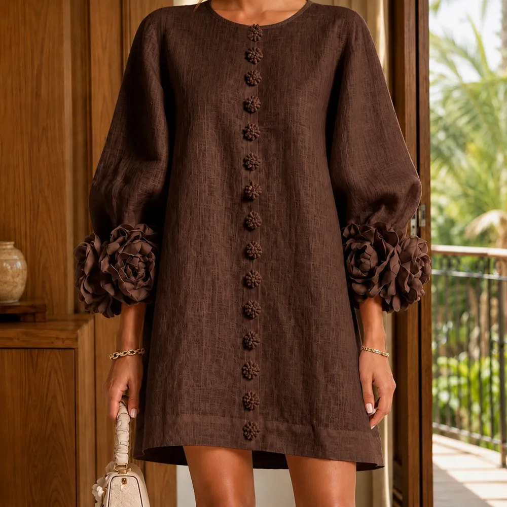Floral Balloon Sleeve Casual Dress