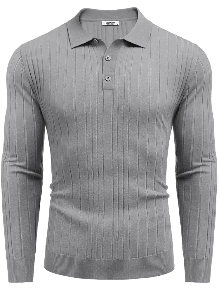 Versatile Ribbed Knit Polo Shirts Sweater