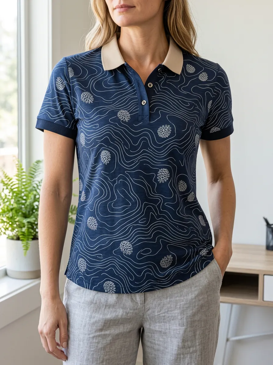 Women's Classic Nature Lover Pinecone Topographic Polo Shirt