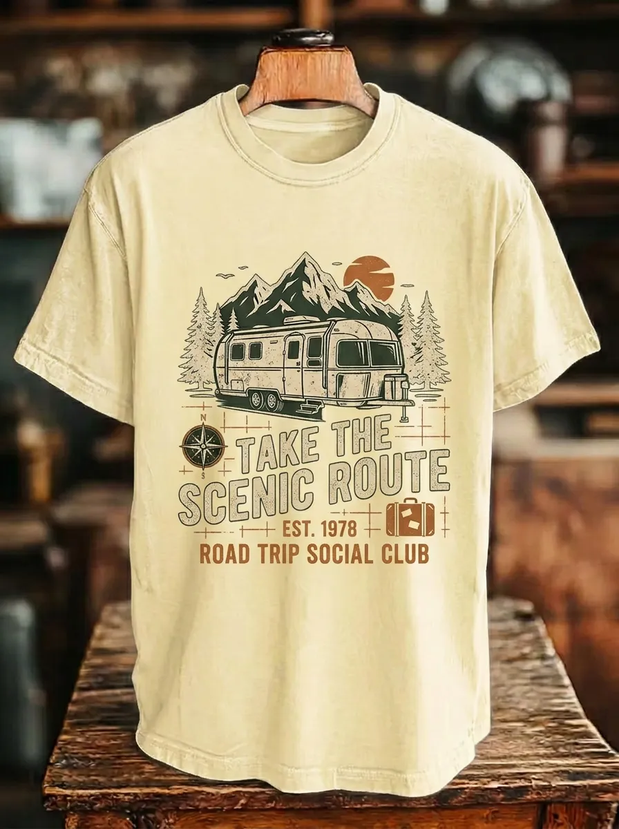 Unisex Camping Lover Scenic Route Camper Printed T-shirt