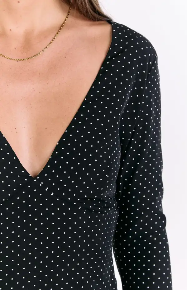 Polka Dot Long Sleeve Frills Mini Dress