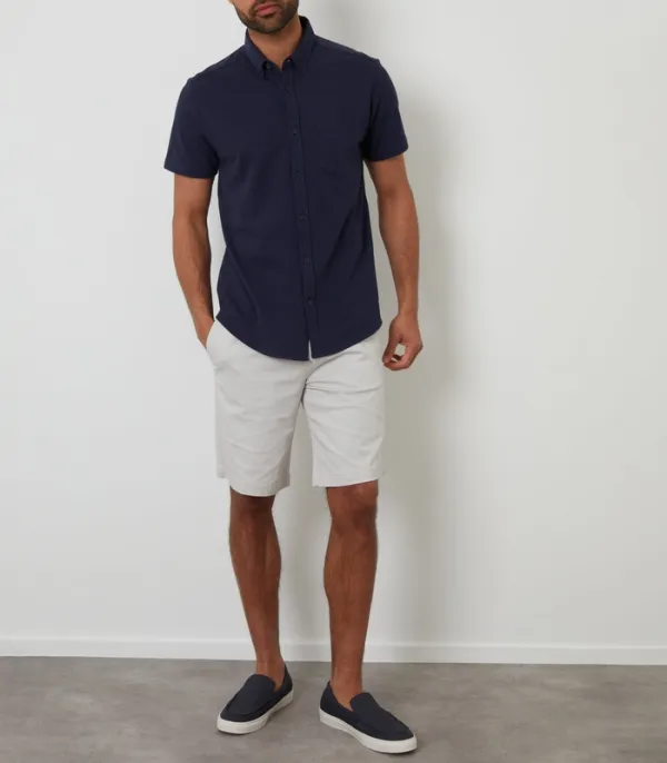 Navy Textured Knit Short-Sleeve Shirt