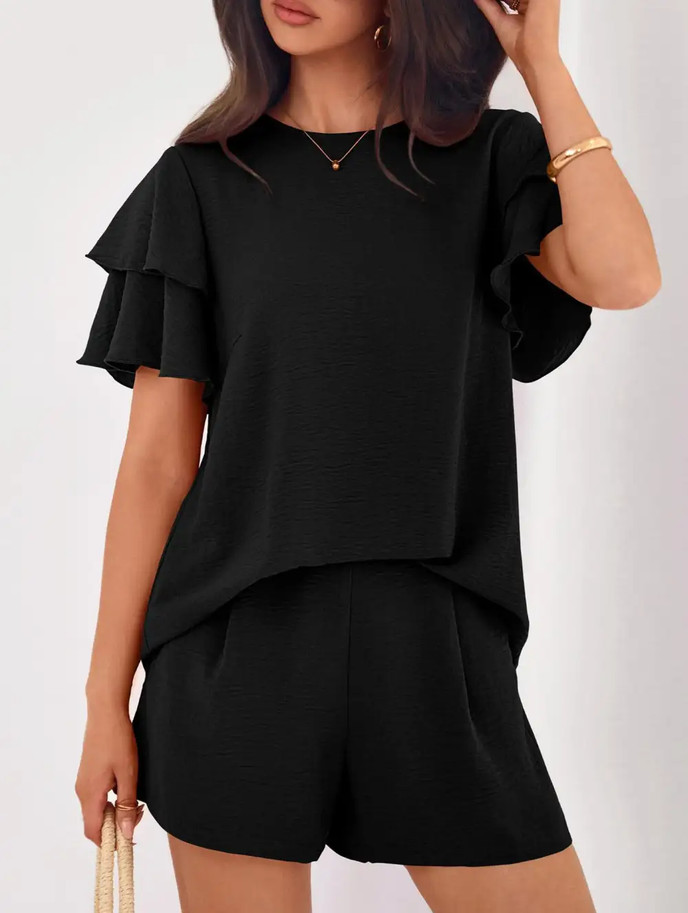 Crew Neck Top Two Piece Set