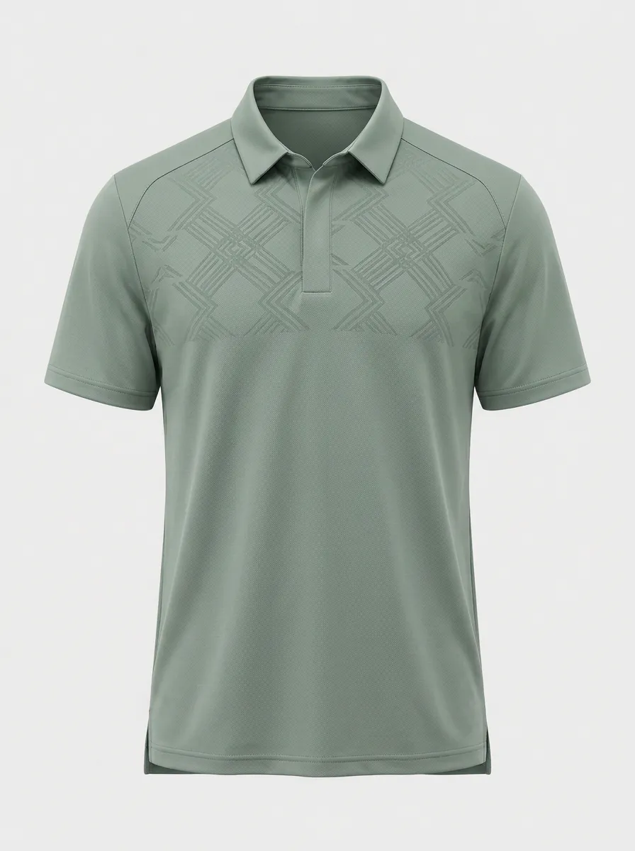 Men's Geometric Pattern Sage Green Printed Polo Shirt