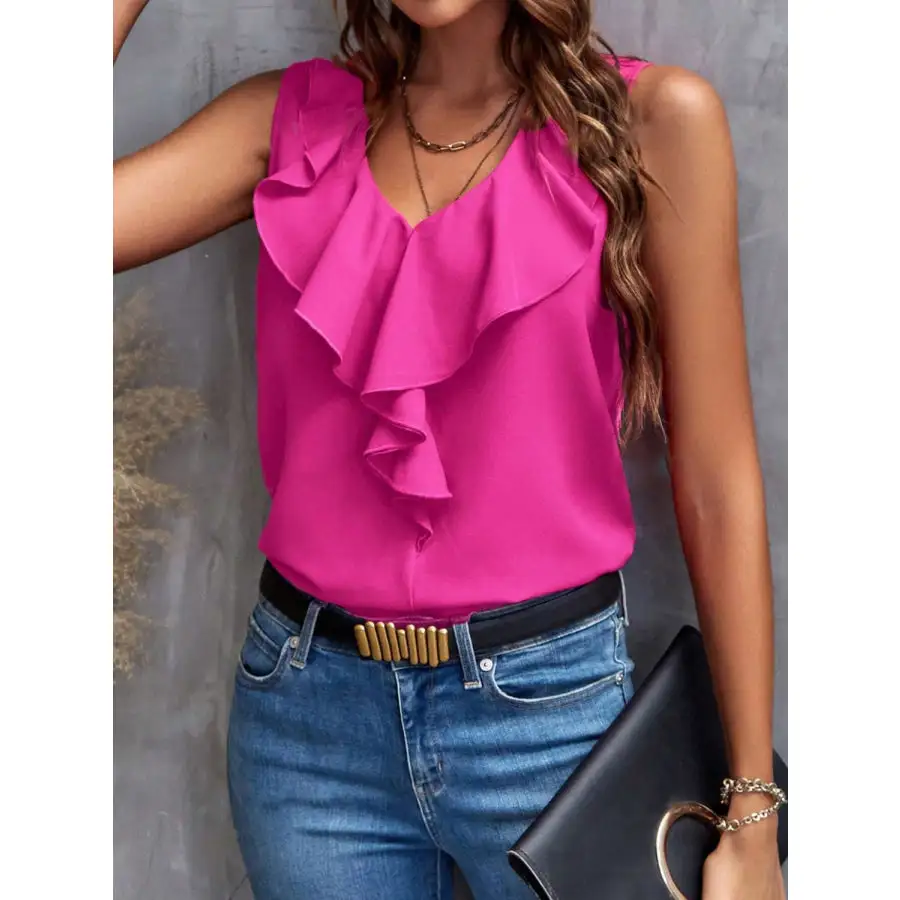 Cozy Ruffled V Neck Tank