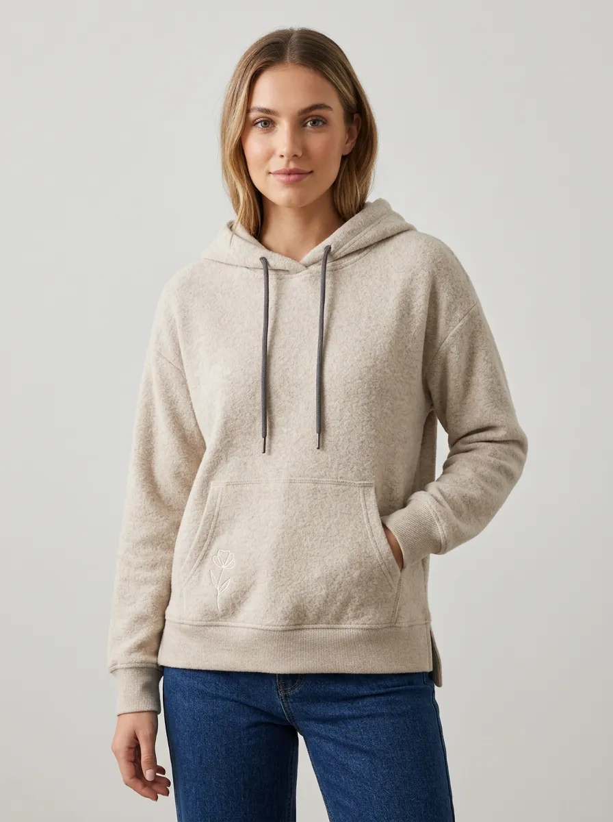 Women's Floral Line Art Floral Line Art Embroidered Casual Hoodie