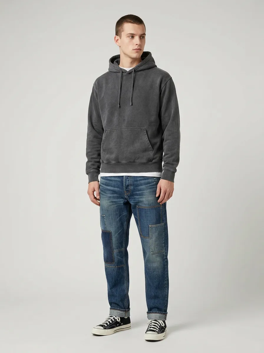 Men's Vintage Style Patchwork Denim Printed Pants