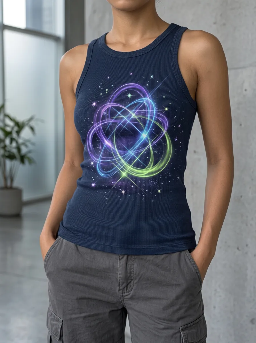 Women's Science Lover Neon Atom Galaxy Printed Tank Top